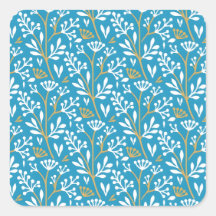Seamless Floral Pattern: White and Gold on Blue