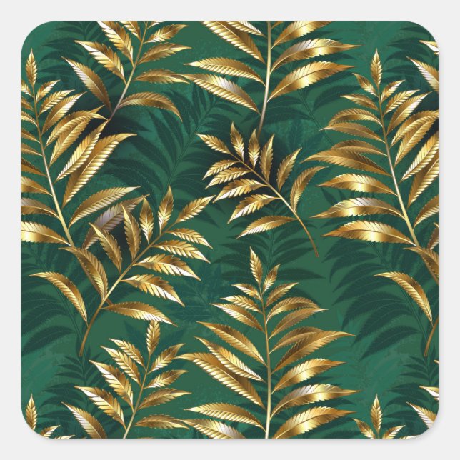 Adesivo Quadrado Seamless pattern with golden ferns (Frente)