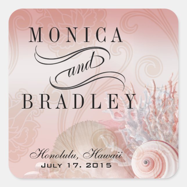 Adesivo Quadrado Seashell Dreams Beach Wedding rosa (Frente)