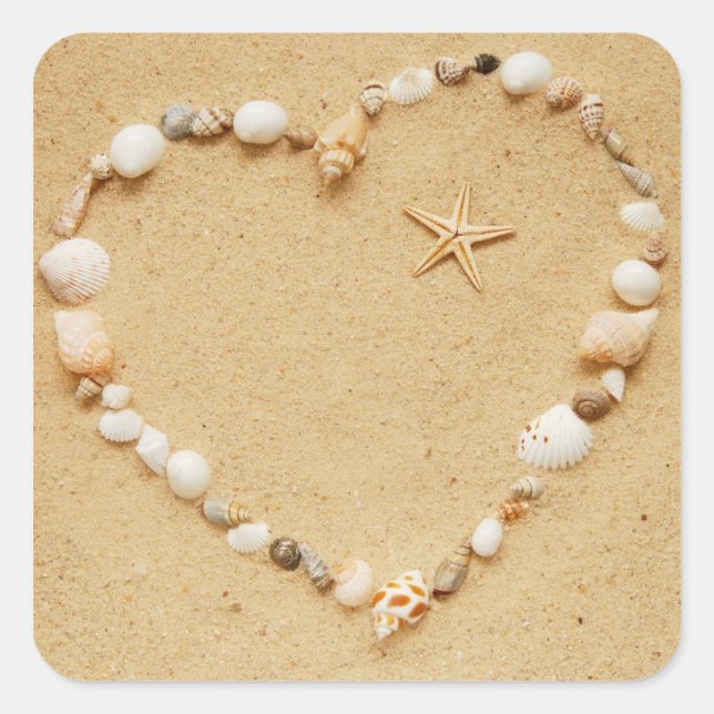 Adesivo Quadrado Seashell Heart com Starfish (Frente)