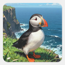 Adesivo Quadrado Seaside Puffin Illustration