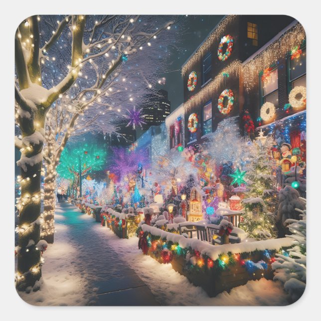 Adesivo Quadrado Seattle, Washington na Hora de Natal (Frente)