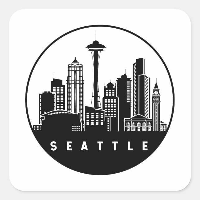 Adesivo Quadrado Seattle Washington Skyline (Frente)