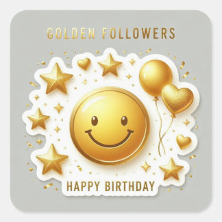 Adesivo Quadrado Seguidores Dourados de Aniversário