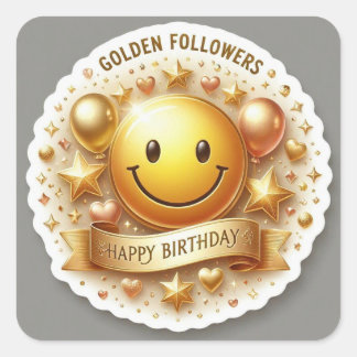Adesivo Quadrado Seguidores Dourados de Aniversário