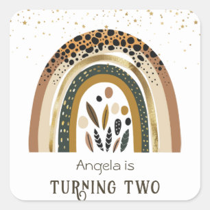 Adesivo Quadrado Segundo aniversário Inverso Boho