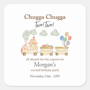 Adesivo Quadrado segundo aniversário Watercolor Brown Train Fund Ex
