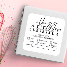 Adesivo Quadrado Segurança comida Alerta de Alergia Alerta Minimali