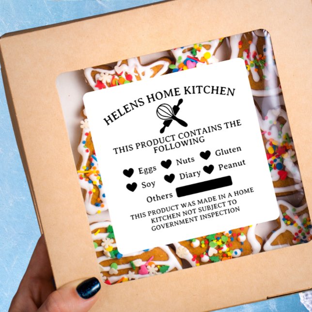 Adesivo Quadrado Segurança comida Alerta de Alergia Branca (Criador carregado)