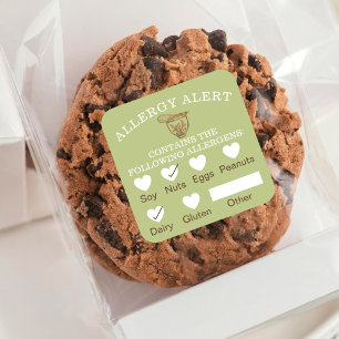 Adesivo Quadrado Segurança comida Alerta de Alergia Pasta de Madeir