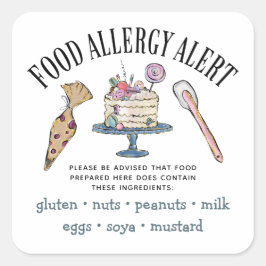 Adesivo Quadrado Segurança da comida Alerta de Alergia