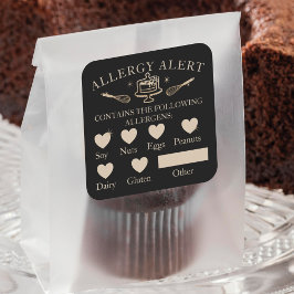 Adesivo Quadrado Segurança da comida Alerta de Alergia Bolo e Whisk