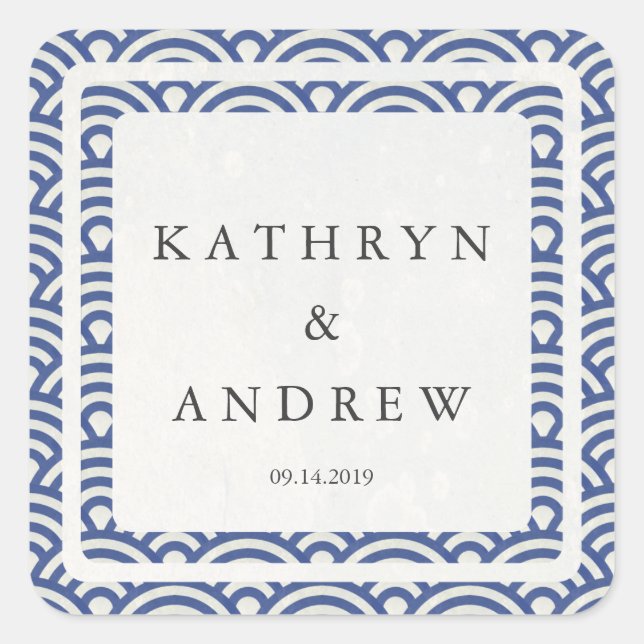 Adesivo Quadrado Seigaiha Japonês Onda Nomes Personalizados+Casamen (Frente)