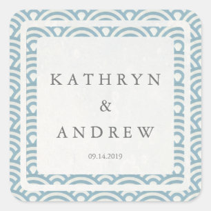 Adesivo Quadrado Seigaiha Japonês Onda Nomes Personalizados+Casamen