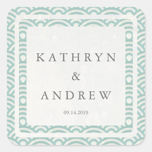 Adesivo Quadrado Seigaiha Japonês Onda Nomes Personalizados+Casamen (Frente)