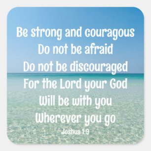 Adesivo Quadrado Seja forte, Bíblia inspiracional, Verse Beach