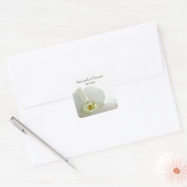 Adesivo Quadrado Selagem de Envelope de Casamento de Orquídea Branc