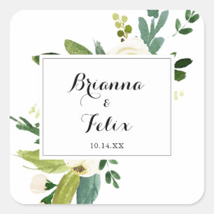 Adesivo Quadrado Selagens de Envelopes de Casamento Floral de Green
