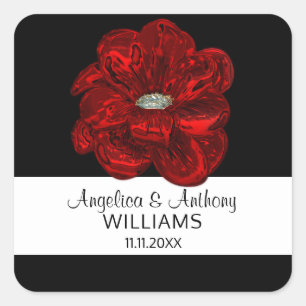 Adesivo Quadrado Selantes Brancos Elegantes, Pretos, Rosas vermelha