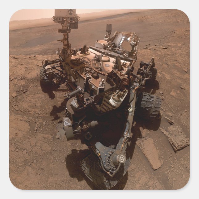 Adesivo Quadrado Selfie de Marte Curiosity Red Martian Paisagem (Frente)