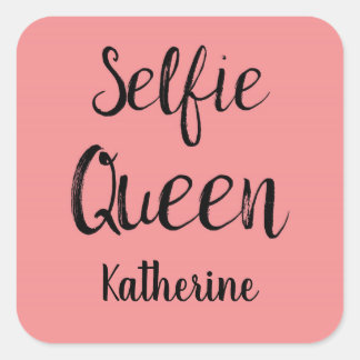Adesivo Quadrado Selfie Queen Name Personalised Coral Orange