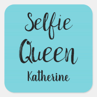 Adesivo Quadrado Selfie Queen Name Personalizado Turquoise Blue Tea