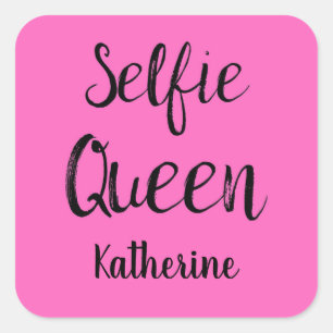 Adesivo Quadrado Selfie Queen Name Personalized Fuchsia Hot Pink