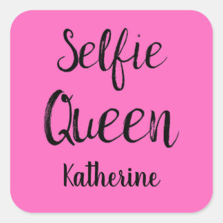 Adesivo Quadrado Selfie Queen Name Personalized Fuchsia Hot Pink