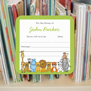 Adesivo Quadrado Selgle Animal Bookplate com cores personalizadas!