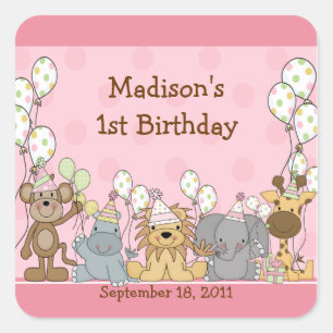 Adesivo Quadrado Selgle Safari Birthday Square Sticker