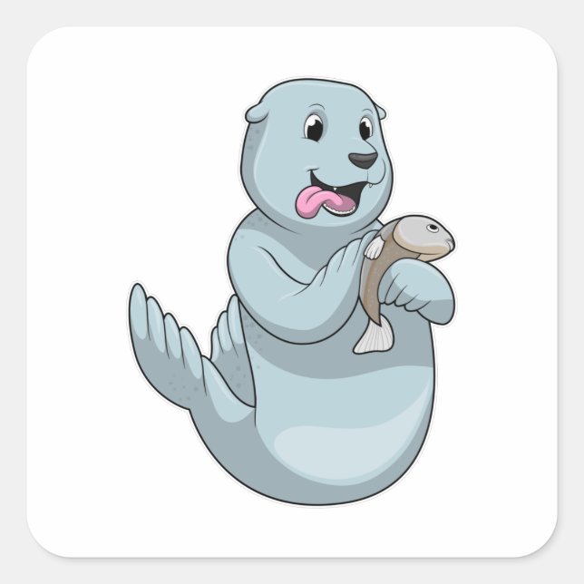 Adesivo Quadrado Selo com Peixe (Frente)