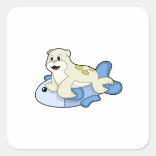 Adesivo Quadrado Selo com Peixe