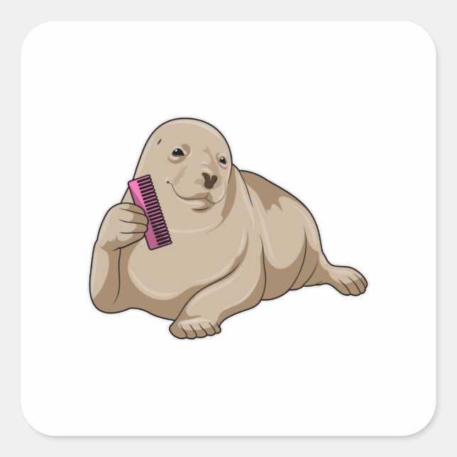 Adesivo Quadrado Selo como cabeleireiro com pente (Frente)