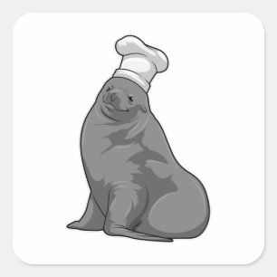 Adesivo Quadrado Selo como cozinheiro com chapéu de chef