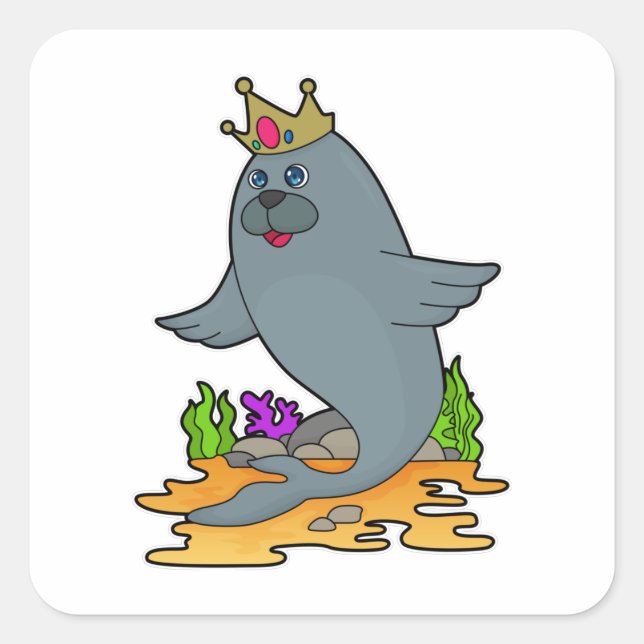 Adesivo Quadrado Selo como rei com coroa (Frente)