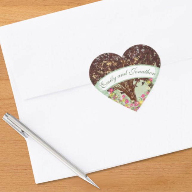 Adesivo Quadrado Selo de Casamento de Árvore de Carvalho Castanho-F (Criador carregado)