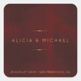 Adesivo Quadrado Selo de casamento de luxo em veludo burgundy forma