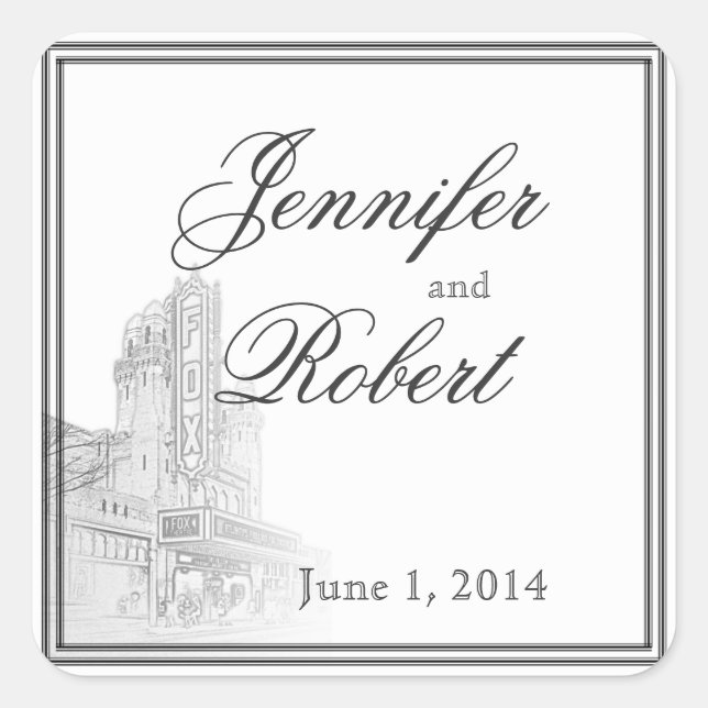 Adesivo Quadrado Selo de Envelope de Casamento de Destino Atlanta (Frente)