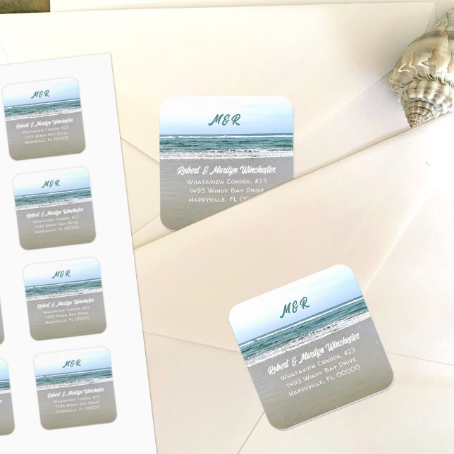 Adesivo Quadrado Selo de Envelope de Endereço de Devolução de Maré  (Criador carregado)