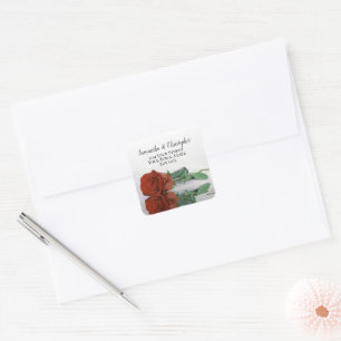 Adesivo Quadrado Selo de Envelope de Retorno de Rosa Laranja Rust