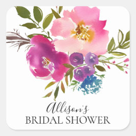 Adesivo Quadrado Selo de Envelope do Chá de panela Flores Rosa e Ro