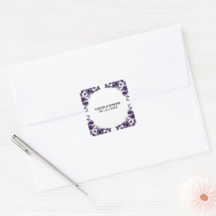 Adesivo Quadrado Selo de Envelope Floral Púrpura