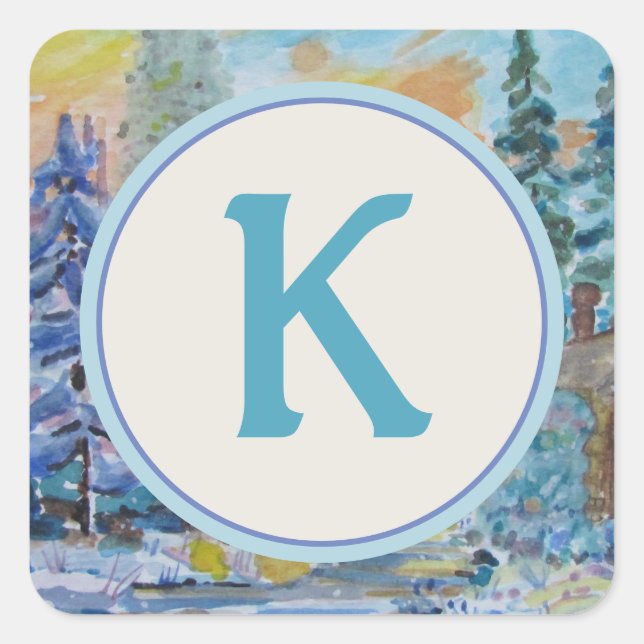 Adesivo Quadrado Selo de Envelope na moda Monograma (Frente)