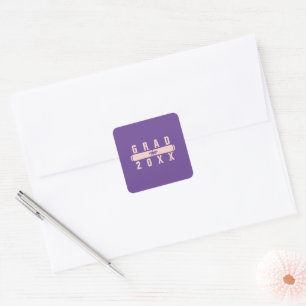 Adesivo Quadrado Selo de Envelope Rosa e Roxo de Diploma de Graduaç