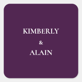 Adesivo Quadrado Selo de Envelope Simples de Casamento Roxo Moderno