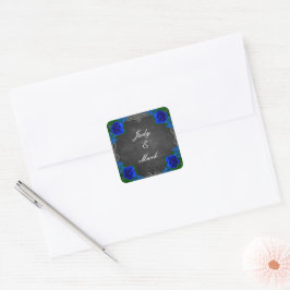 Adesivo Quadrado Selo de Noiva de Outono de Quadro de Giz Rosa Azul