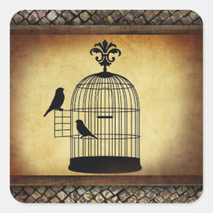 Adesivo Quadrado selo do birdcage do vintage