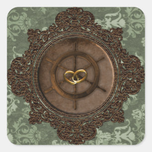Adesivo Quadrado Selo do envelope do casamento de Steampunk