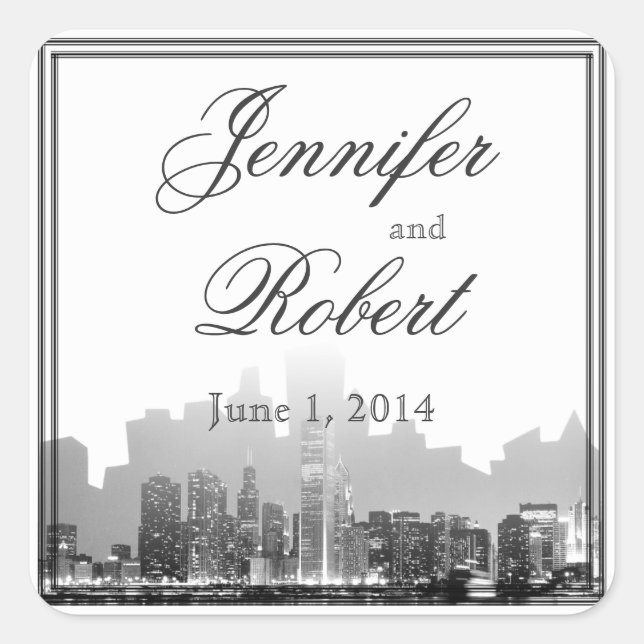 Adesivo Quadrado Selo do envelope do casamento do destino de (Frente)