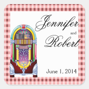 Adesivo Quadrado selo do envelope do jukebox do vintage dos anos 50